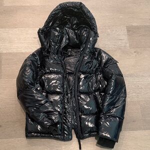 Aqua Glossy Black Puffer Jacket